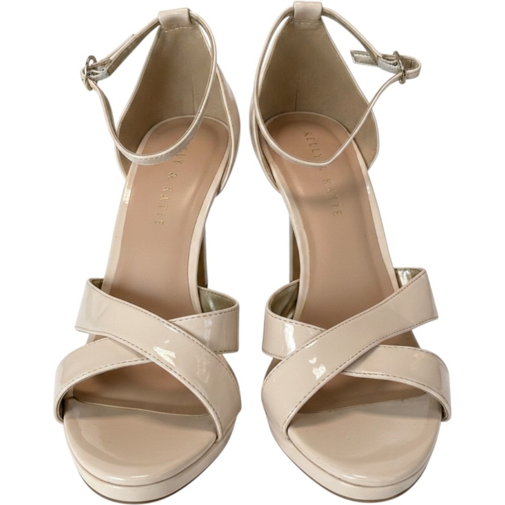 Kelly & Katie Beige Patent Platform Dress Sandals Ankle Strap Stiletto Heels 9M